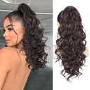 QGZ 20" Wavy Ponytail Extension, Claw Clip Ponytail Hair Extension, Natural Synthetic Hairpiece for Women Daily Use(Dark Brown)