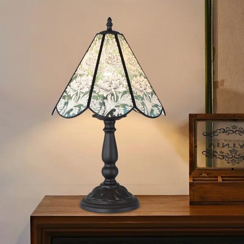 18" Vintage Table Flower Lamp, 60W Retro Glass Vintage Desk Flower Lamp with Switch Controlled, E26 Table Lamp Holder Home Decor Night Stand Lamp Suitable for Living Room, Bedroom