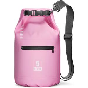 HEETA Waterproof Dry Bag with Front Zippered Pocket for Women Men, 20L Roll Top Lightweight Dry Storage Bag Backpack for Travel, Kayaking, Boating, Rafting, Camping, Hiking & Beach (Pink)