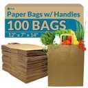 Reli. Paper Grocery Bags w/Handles (100 Pcs, Bulk)(12"x7"x14") Large Paper Grocery Bags with Handles - Heavy Duty 57 Lbs Basis - Shopping, Takeout/To Go, Retail (Brown/Kraft)