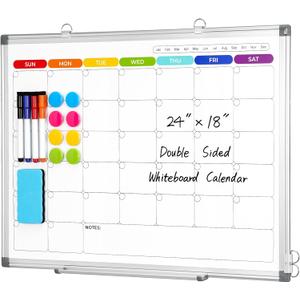 Colorful Dry Erase Calendar Whiteboard for Wall 24x18 Double-Sided Magnetic