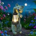 Garden Statues Cat with Solar Lantern Outdoor Bunny Figurines Decorations for Patio Yard Lawn Ornaments Gifts for Birthday Easter Housewarming Mother's Day