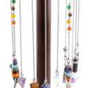 Moon Phase Pendulum Display Stand with Tray, Wood Wiccan Rotating Crystal Holder for Up 16 Divination Dowsing Pendulums, Witch Organizer for Necklace Healing Stone Gift Rack
