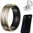 Smart Ring for Women Men, Tungsten Steel Fitness Tracker Ring with Sleep Monitoring, Heart Rate, Step Counting, IP68 Waterproof for iPhone and Android, No Subscription Fee (Black-Gold)