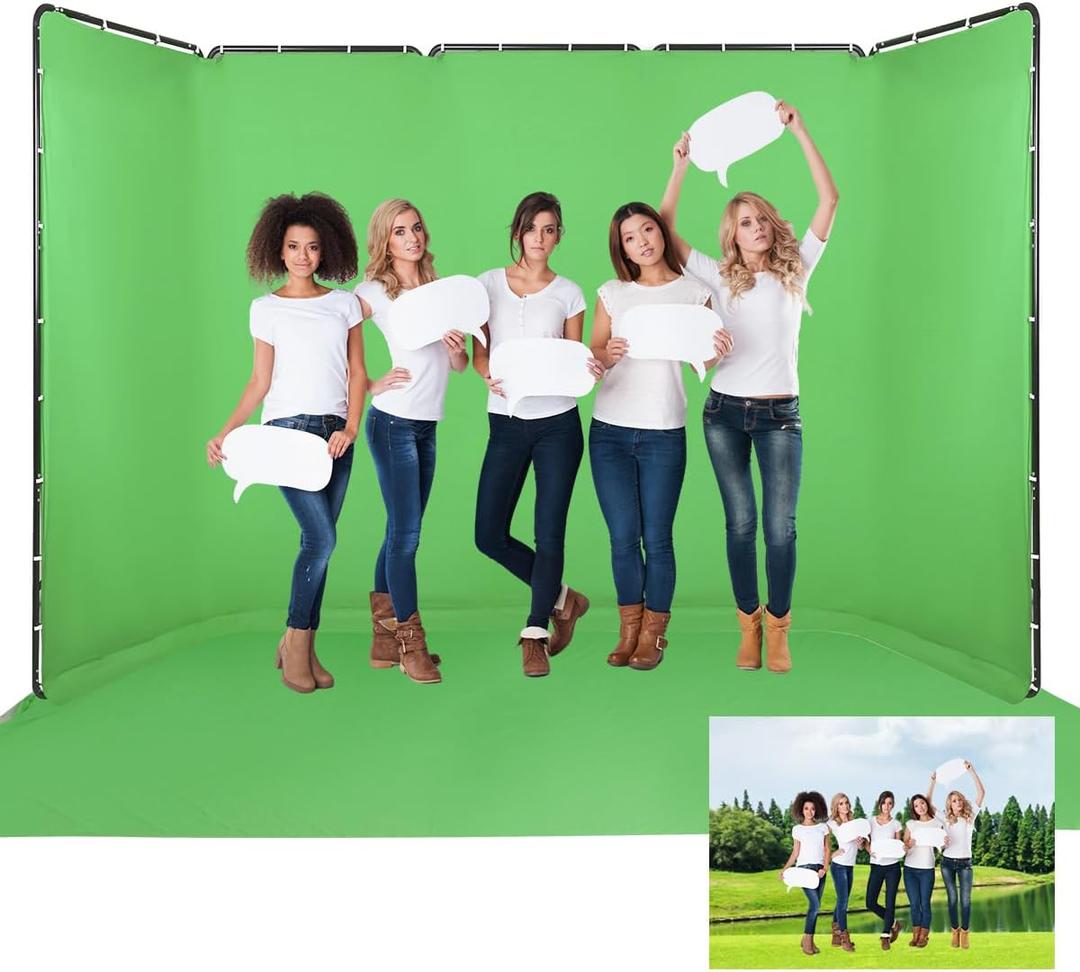 Professional 7.87ftx16.4ft Portable Large Chromakey Green Screen Wide Backdrop Kit with Stand Photography Background Support System for Photo Studio Video Shoot, Live Streaming, Party, Stage, 7.87x16.4ft