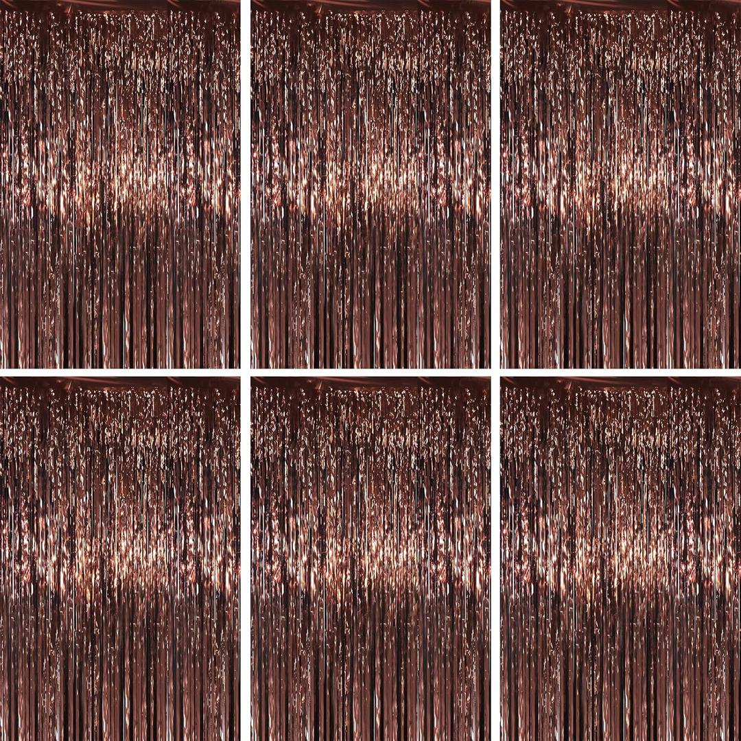 Voircoloria 3.3 x 6.6 ft Foil Fringe Backdrop Curtains, Tinsel Streamers Party Decorations, Fringe Backdrop for Birthday, Baby Shower, Gender Reveal, Graduation (6, Brown)