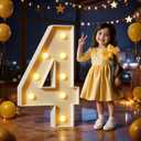 Marquee Numbers 3 Feet Tall Large Light Up Number Four Ever Sweet Birthday Decorations Big Yellow Light Outdoor Anniversary Decorations Balloon Arch Kit Party Backdrop 4