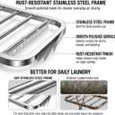 Stainless Steel Clothes Drying Rack, 71-Inch (180cm) Heavy Duty Rust-Resistant Foldable Laundry Rack with Wheels, 3-Tier Height-Adjustable Wings, Shoe Shelf, Indoor Outdoor Use, Large