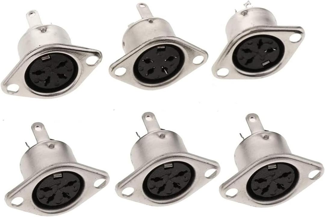 jing 5Pin DIN Female Jack Socket Connector Panel Mount Chassis Audio 2 Hole Soldering Din Jack Socket 6 Pcs