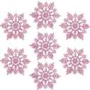 AMS 30ct 4''/100mm Plastic Glittered Snowflake Ornaments Sparkling Christmas Tree Decorations for Wedding,Thanksgiving,Party(Pink)