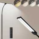 LED Floor Lamp for Living Room, Bright Reading Lamps for Office, Adjustable Colors Temperatures&Brightness, Dual Head Goose-Neck Standing Lamp, Remote and Button Control, Eye Caring Tall Lamp, Black