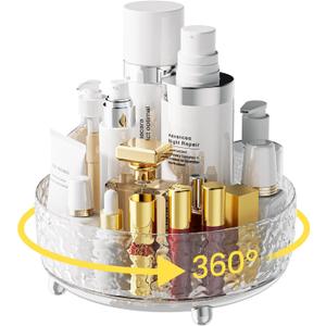Water RippleA-LUGEI " Makeup Organizer Countertop,Rotating Perfume Organizer, Bathroom Organizer and Storage, Skincare Organizer, Lazy Susan Organizer for Vanity Cabinet Dresser Bathroom (9", Clear Tray)