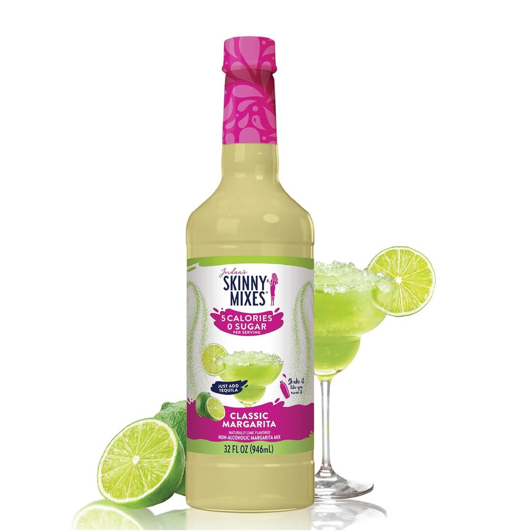 Jordan's Skinny Mixes Sugar Free Margarita Mix, Flavored Cocktail Mixer for Drinks, Fresh Lime Drink Flavoring for Cocktails & Mocktails, Low Calorie, Gluten Free, Keto Friendly, 32 Fl Oz, 1 Pack