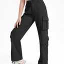 EXARUS Girls Jeans Cargo Denim Teen Hiking Pants Wide Leg Straight Baggy Elastic High Waistband Pockets Kids 8-14 Years (Black)