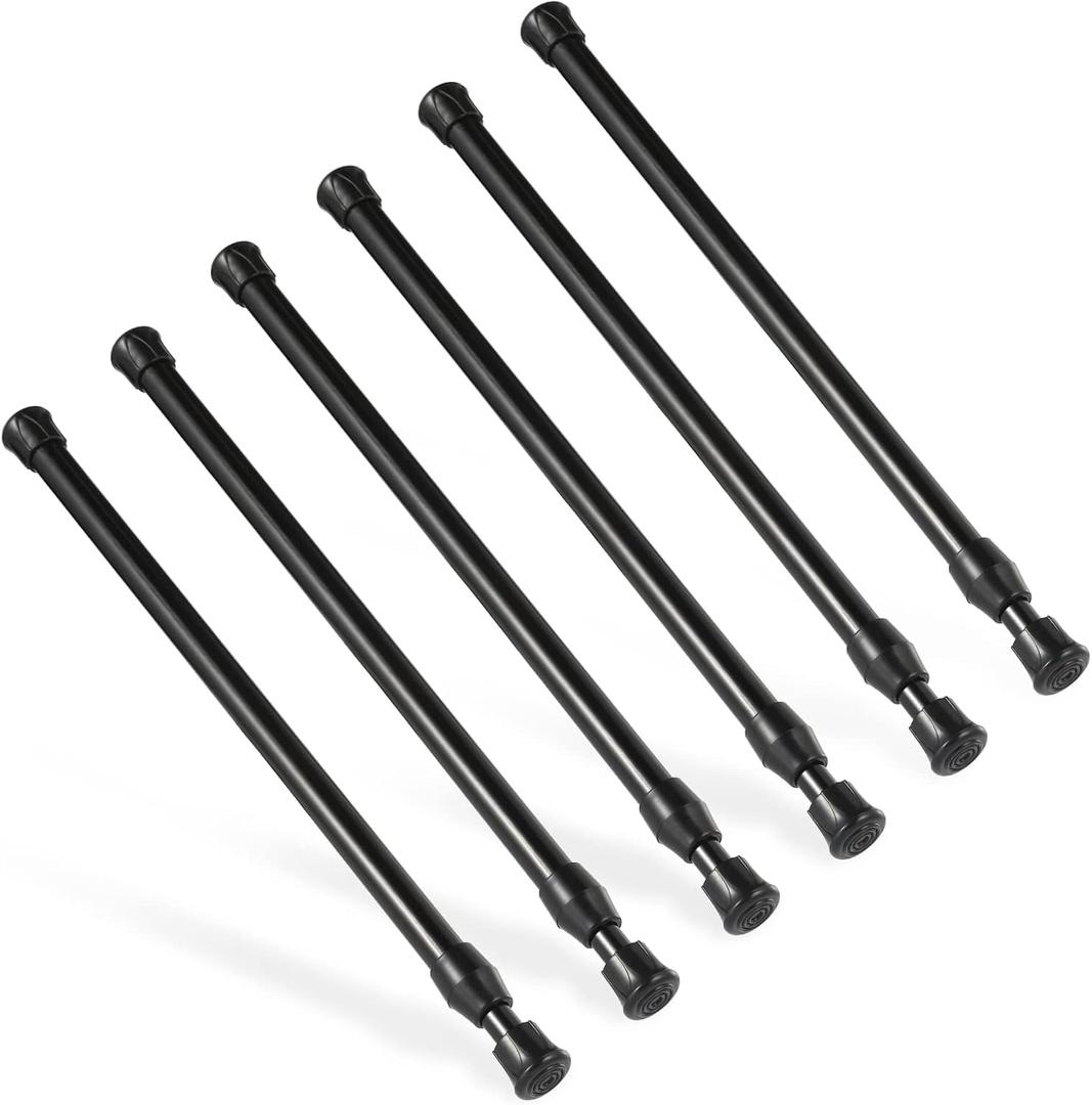 6Pcs Tension Rod, Goowin Tension Rods for Windows, No Drilling Rustproof Spring Adjustable Tension Curtain Rod for Doors, Windows, Wardrobe Bars, Drying Support Rods (Black, 10-15.7 inch) (10-15.7 inch-6 Pcs)