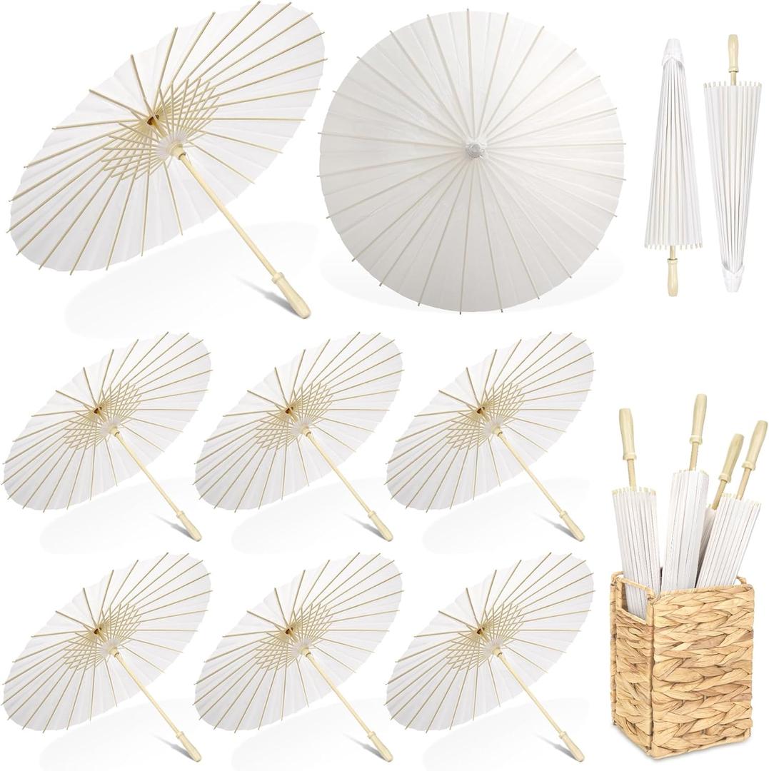Aodaer 6 Pieces Wedding Paper Umbrella 23.6 Inch White Decorative Chinese Japanese Parasol Umbrella Crafts Vintage DIY Painting Decor Paper Wedding Favor for Photography Props Bridal Party