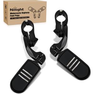 Nilight 1-1/4" Motorcycle Highway Pegs For Harley Davidson Touring Road King Street Glide Sportster Adjustable Short Angled Foot Pegs Universal For 1.25" Engine Guard Crash Bars Highway Footpegs Black