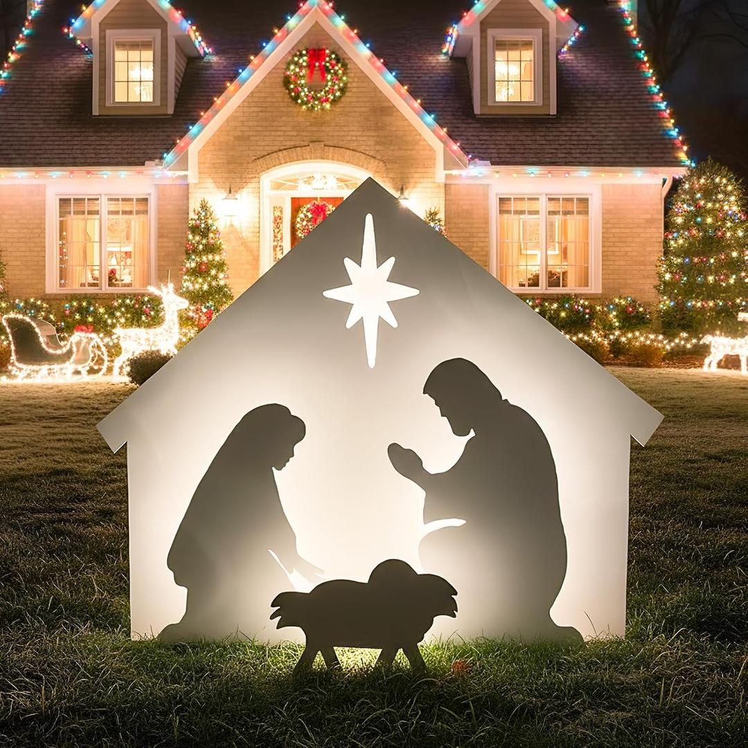 5Ft Christmas Large Outdoor Nativity Scene Set Outdoor Christmas Nativity Display Xmas Holy Family Yard Decoration White Weatherproof PVC Christian Outside Decor for Front Yard Lawn Church