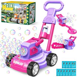 Bubble Lawn Mower for Kids Ages 3-8, 3-in-1 Bubble Machine with 10 Bubble Solution Refills, Outdoor Push Toy for Toddlers Boys Girls, Easter Summer Birthday Gift for 3+ Year Old