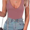 SAUNGKUAI Women’s Bodysuit Sexy Plunge Deep V Neck Backless Sleeveless Tank Thong Body Suits Tops for Going Out, Mauvepink, L