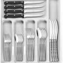 49-Piece Hammered Silverware Set with Organizer, Food-Grade Stainless Steel Flatware for 8, Cutlery Utensil Sets with Steak Knives, Rust-proof, Mirror Polished, Dishwasher Safe, Round Hammered