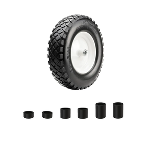 16" Flat Free PU 4.80/4.00-8" Solid Tire with 3/4" Ball Bearing and 3"-8" Center Hub, Universal Hand Truck Flat Free Trailer Wheelbarrow Tire for Hand Truck/Tool Cart/Garden Cart, 1 Pc