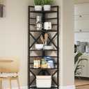 CHOEZON 69.3" Corner Shelf 5-Tier, Large Corner Shelving Unit, Freestanding Storage Stand for Bedroom, Living Room, Kitchen, Industrial Engineered Wood Bookshelf Organizer, Black TCJ15BB