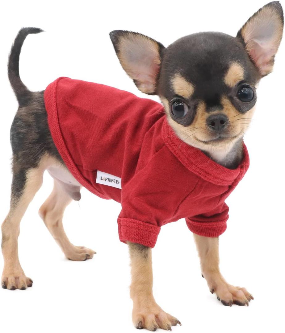 LOPHIPETS 100% Cotton Dog Tee Shirt for Small Dogs Teacup Chihuahua Yorkie Puppy Clothes-Red/XXS