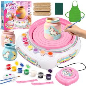 Pottery Wheel for Kids Complete DIY Pottery Painting Kit, Arts and Crafts for Kids Ages 8-12 with 3 Air-Dry Clay Packs and Tools, Unicorn Art Supplies Toys Birthday Gift for Boys Girls 6+ Years Old