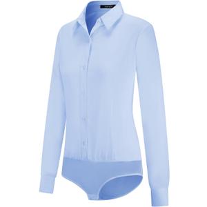 Tapata Women's Bodysuit Blouse Button Down One-Piece Long Sleeve Solid Office Work Shirt Casual Tops (X-Large, Light Blue)