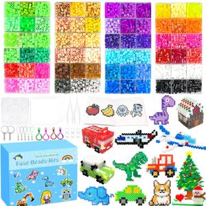 KIFHCMPR 5mm Fuse Beads Kit -72 Colors Craft Set for Kids.Fuse Beads Set with Pegboards, Ironing Papers and Accessories, Fuse Beads 4 Boxes, DIY Art Crafts Decoration Christmas Birthday Gift for Girls