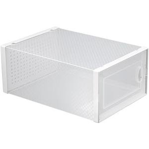 KALLORY Flip-on Shoe Cabinet Stackable Shoe Organizer Box with Transparent Cover Household Storage Container for Sneakers Sandals and Sports Shoes 12.99X9.05X5.51 Inch