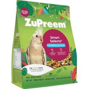 ZuPreem Smart Selects Pellets & Seed Blend, Daily Food for Cockatiel, Lovebird, Quaker, Conure, Lorikeet, Core Nutrition Food for Medium Birds, Essential Vitamins, Conure Feed (M, 2.5 lbs) (2.5 Pound (Pack of 1))