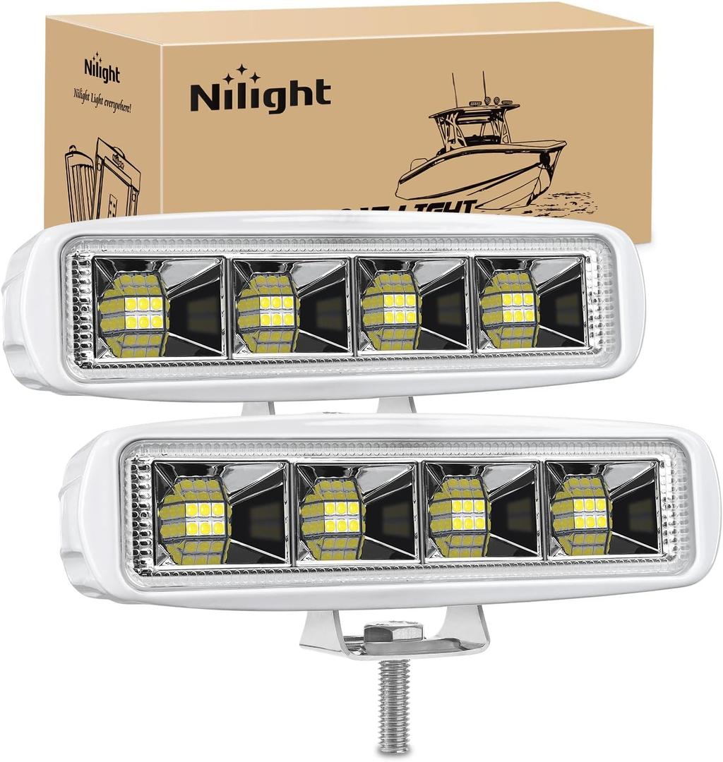 Nilight Marine LED Pods Navigation Lights 2PCS 72W White Flood Beam Ponton Boat Deck Dock Lighting for Night Fishing T-top Stern Yacht Kayak Port Sailboat Trucks Tractors