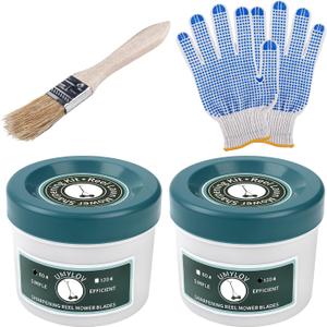 2PCS Reel Lawn Mower Sharpening Kit, Backlapping Compound for Manual Reel Mower, Includes 80 Grit and 120 Grit Compound Sharpening Kit, Glove and Brush, Easy-to-Use and Durable Design 1.5 Pounds)