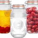 Amzcku Wide Mouth Vintage Mason Jars with Airtight Lid 64oz 2 Quart, Canister Quart Jars for Kitchen Storage - for Coffee, Sugar, Beans 3 Pack