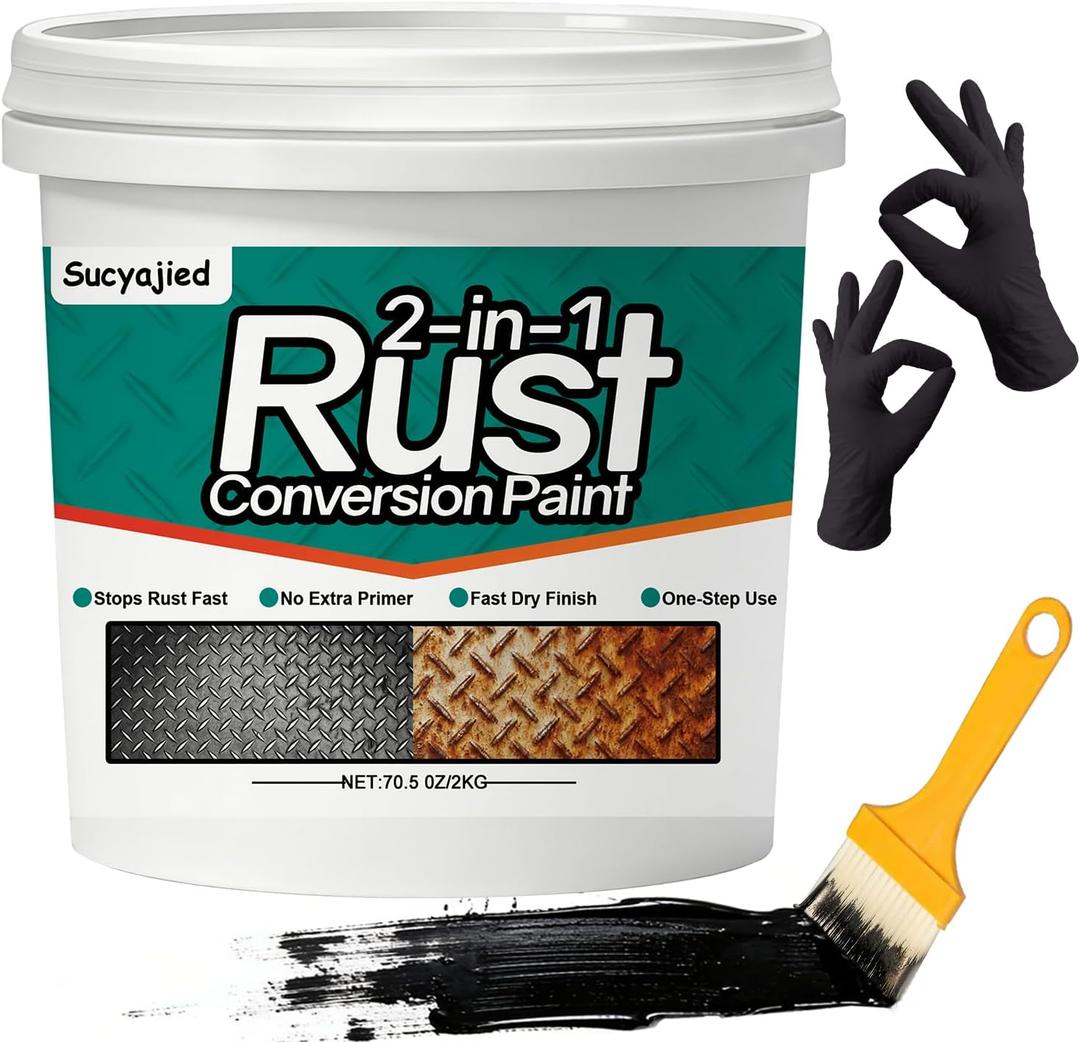 2-In-1 Rust Converter & Metal Primer, 70.5 Oz Rust Remover Paint for Metal,Rust Conversion Paint, Anti-Rust Inhibitor Hardener, for Rusty Metal/Trailer/Chassis/Frame(Black)