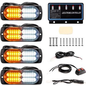 BooYu 4-pcs Sync Feature LED Emergency Strobe Lights Ultra Slim Grille Surface Mount Flashing Warning Hazard Light Bar w/Controller for Construction, Firefighter, Trucks, Vehicles, Car (Amber/White) BooYu 4-pcs Sync Feature LED Emergency Strobe Lights Ultra Slim Grille Surface Mount Flashing Warning Hazard Light Bar w/Controller for Construction, Firefighter, Trucks, Vehicles, Car (Amber/White)