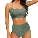 GVAOO Women's High Waisted Bikini Sets Sporty Scoop Neck Cross Back Bathing Suit Two Piece Swimsuits for Women Olive Size XL