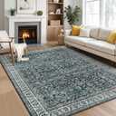 8x10 Green Area Rug, Vintage Floral Large Washable Rug for Living Room Soft Non-Slip Bedroom Rug Traditional Farmhouse Carpet for Dining Room Office Home