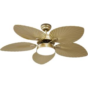 YITAHOME Tropical Ceiling Fans with Light and Remote, 52 Inch Fan Light with Memory Function, Lights Colors Changing, Quiet Motor, Timer, Palm Leaf Blades for Indoor - Gold