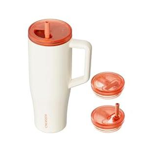 KISSKIND 40 oz Lumispin Tumbler with Handle and Hidden Straw, 100% Leak Proof Water Cup with Handle, Insulated Water Bottle for Travel, Mom, Nurse, Teacher, Student, Velvety Cream