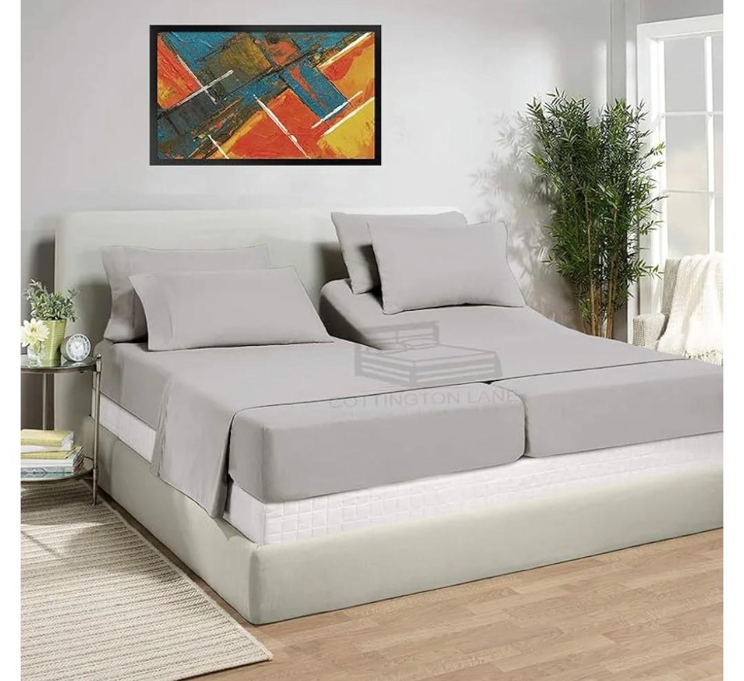 Cottington Lane 5 Piece Split California King Sheets Sets for Adjustable Bed, Premium 100% Cotton Bed Sheets, 16 Inch Deep Pocket, Soft & Luxurious Hotel Quality Sheets, Light Grey Solid