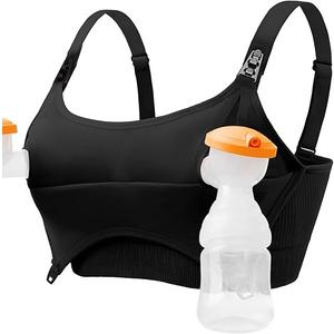 Pumping Bra Hands Free Seamless Comfort PatentedClasps Nursing and Pumping Bra in One Breast Pump Bra All Day Wear M Black