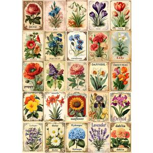 Retro Flower Collage Puzzles for Adults 1000 Pieces, Nature Plant Vintage Floral Art Jigsaw Puzzles, Spring Beautiful Colorful Challenging for Adults