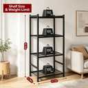 Small Storage Shelves, 4-Tier Metal Shelving Unit with Adjustable Feet, Compact Shelf Organizer for Garage, Kitchen, Pantry and Closet Organization, 17.7" x 11.8" x 43.3" Black