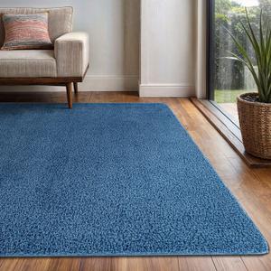 Area Rug 3x5 Blue Washable Indoor Rug Solid Non Slip Easy to Clean Non Shedding Indoor for Living Room Bedroom Kitchen Dining Room or Hallway (3 X 5 Blue)