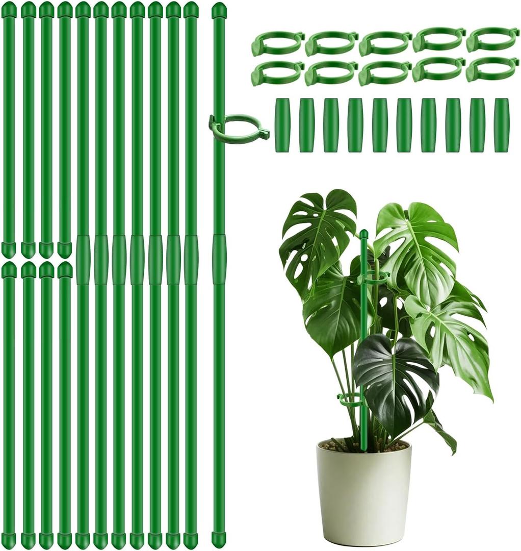 30Pcs Plant Support Stakes 17 inch SupKing Garden Orchid Sticks Extended to 3ft 4ft 5ft Plant Poles with Clips for Indoor Outdoor Potted Tomato Rose Amaryllis Vegetables Comes with 20 TiesGreen