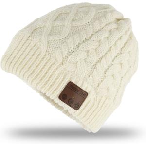 Wireless Beanie Hat for Men Women Wireless Headset Headphones Music Audio Boys Girls Winter Cap with Speaker Mic Hands Free Outdoor Sport Stereo Earphone Earpieces Warm White