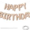 Happy Birthday Balloon Banner Beige, 16 Inch Neutral Tan Self Inflating Happy Birthday Foil Balloon, Nude Born Day Bunting Banner Letter Balloons for Men Women Bday Party Decorations Supplies
